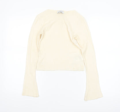 & Other Stories Women Ivory Wool Ribbed Knit Flared Sleeve Jumper Size 8