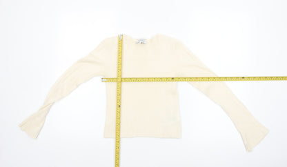& Other Stories Women Ivory Wool Ribbed Knit Flared Sleeve Jumper Size 8