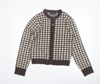 Motel Women Brown Beige Checked Cardigan XL Knit Long Sleeve