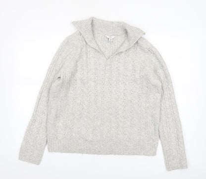 M&Co Women’s Grey Cable Knit Collared Pullover Jumper Size 8