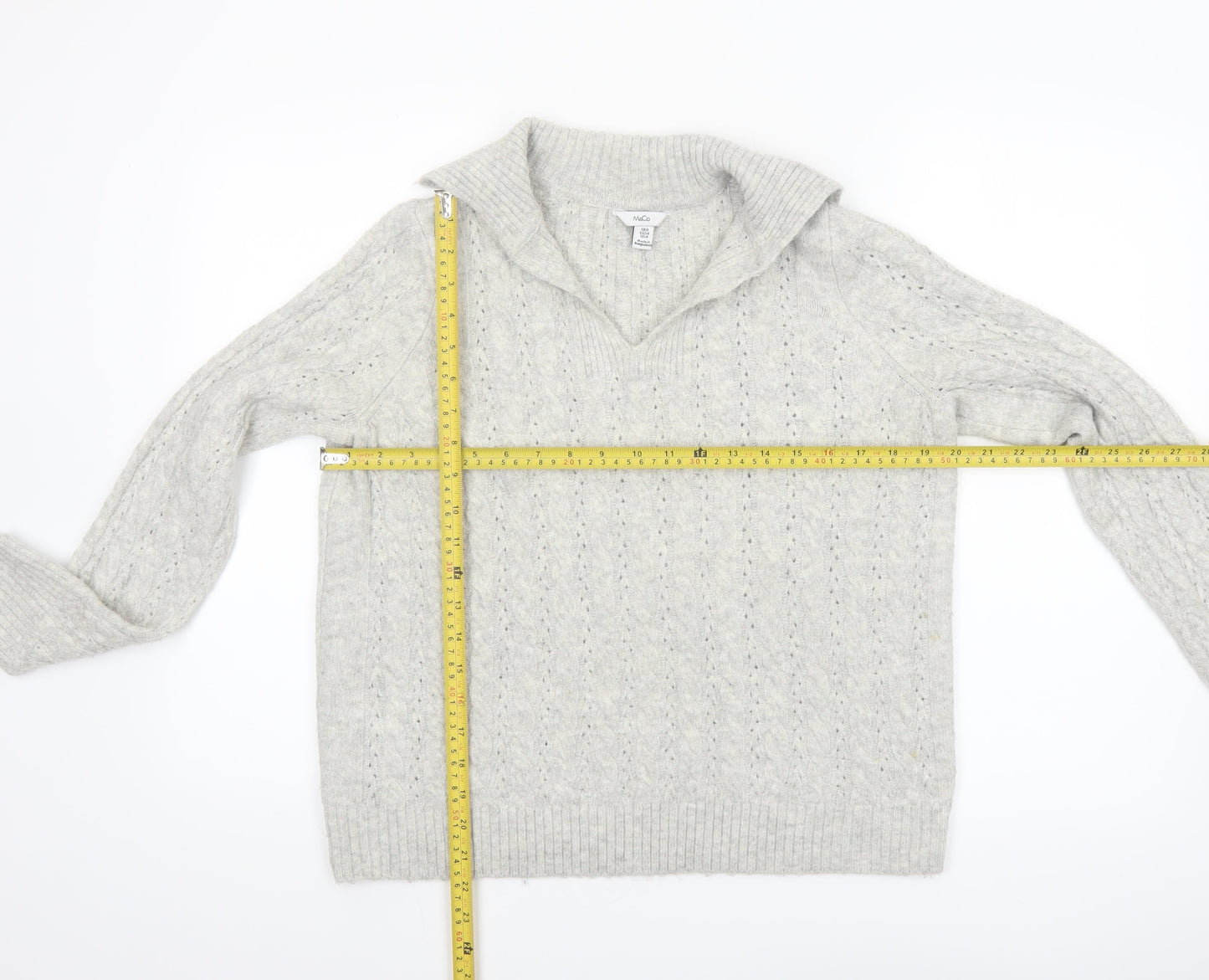M&Co Women’s Grey Cable Knit Collared Pullover Jumper Size 8