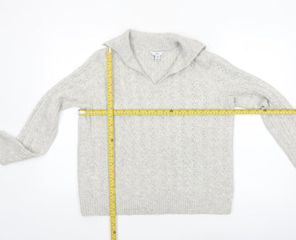 M&Co Women’s Grey Cable Knit Collared Pullover Jumper Size 8