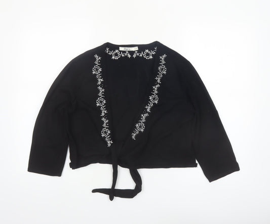 M&Co Women Black Embroidered Tie Front Cardigan Size L Viscose Mix