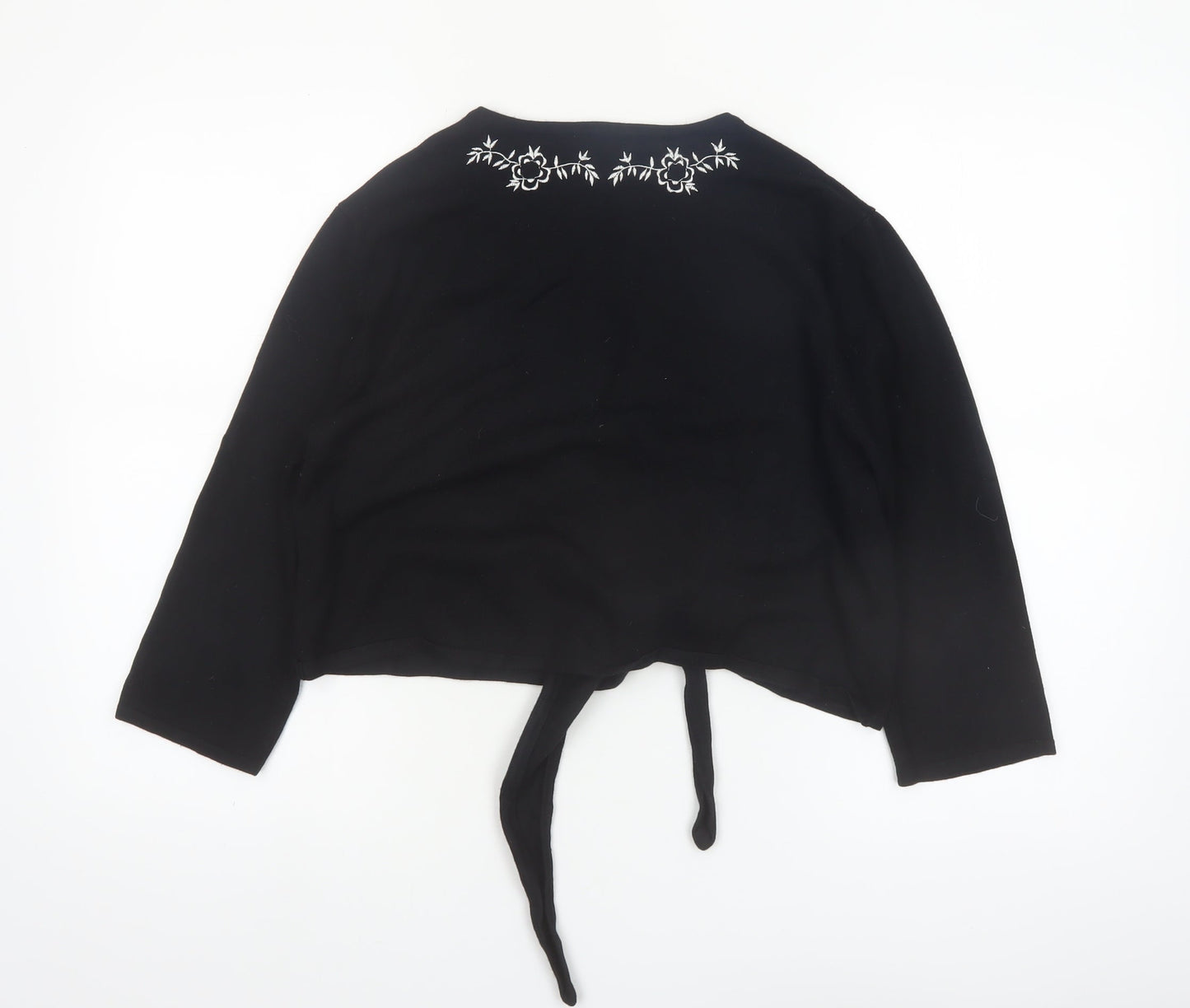 M&Co Women Black Embroidered Tie Front Cardigan Size L Viscose Mix