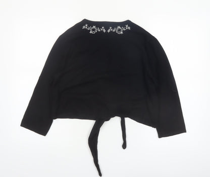 M&Co Women Black Embroidered Tie Front Cardigan Size L Viscose Mix