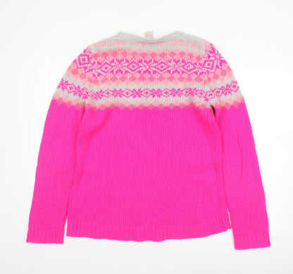 Oasis Womens Pink Fair Isle Knit Crew Neck Jumper Size M