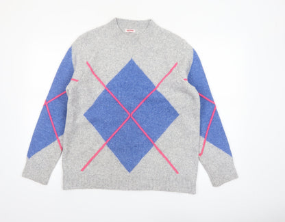 Damart Womens Grey Argyle Knit Pullover Jumper Size 14/16