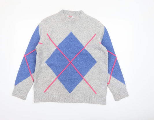 Damart Womens Grey Argyle Knit Pullover Jumper Size 14/16