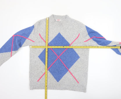 Damart Womens Grey Argyle Knit Pullover Jumper Size 14/16
