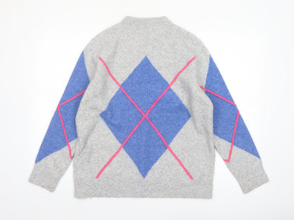 Damart Womens Grey Argyle Knit Pullover Jumper Size 14/16