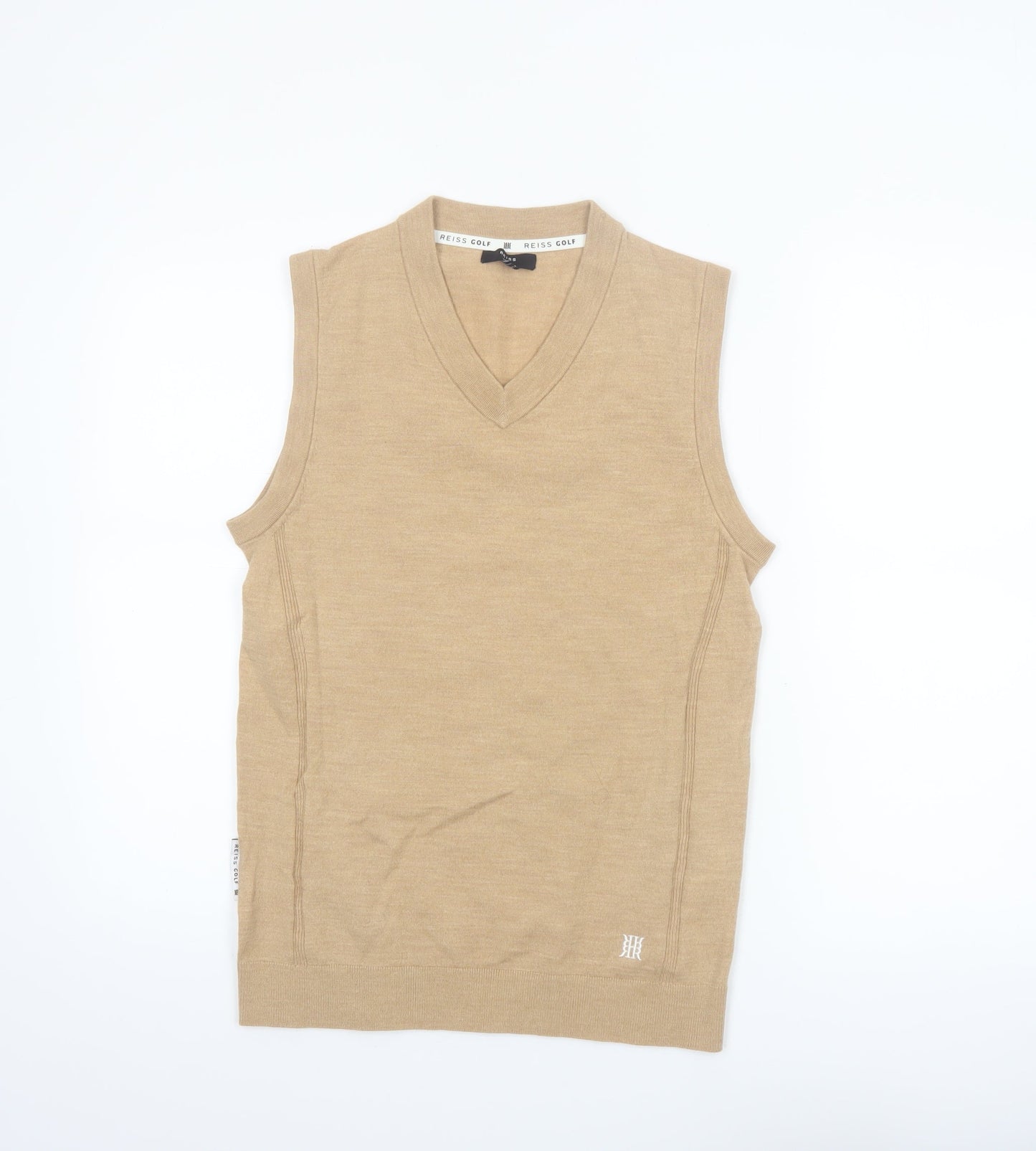 Reiss Golf Men's Beige Wool V-Neck Sleeveless Vest Jumper Size S