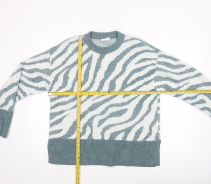 Finery Women’s Multicoloured Zebra Print Jumper UK 16 Crew Neck Knit