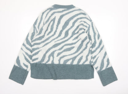 Finery Women’s Multicoloured Zebra Print Jumper UK 16 Crew Neck Knit