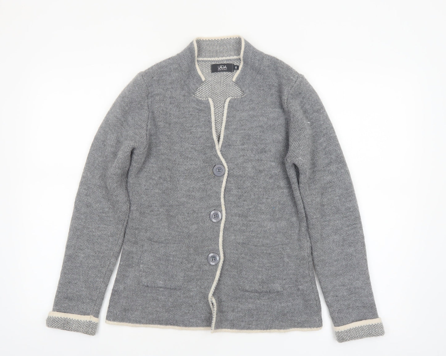 YiDA Women's Grey Knit Cardigan XS Wool Blend Long Sleeve