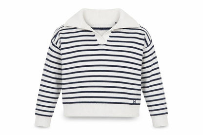 Crew Clothing Women's White Striped Collared Jumper Size 12