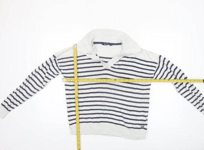 Crew Clothing Company Women's White Striped Collared Jumper Size 12