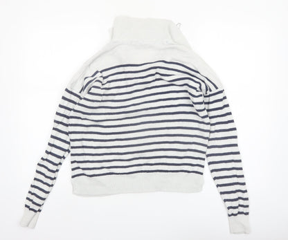 Crew Clothing Company Women's White Striped Collared Jumper Size 12