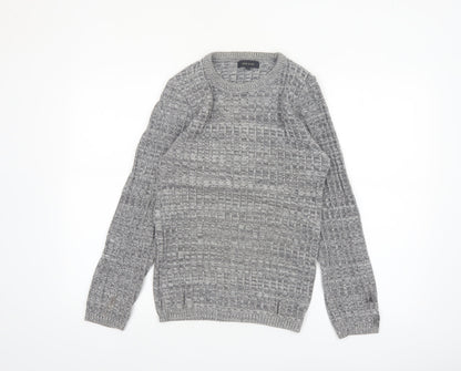 River Island Men's Grey Waffle Knit Crew Neck Jumper Size S