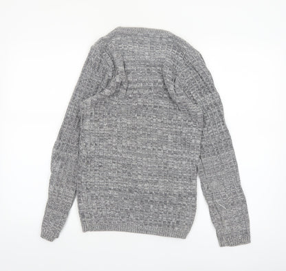 River Island Men's Grey Waffle Knit Crew Neck Jumper Size S