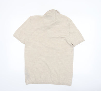 AllSaints Men’s Beige Merino Wool Polo Shirt Size M