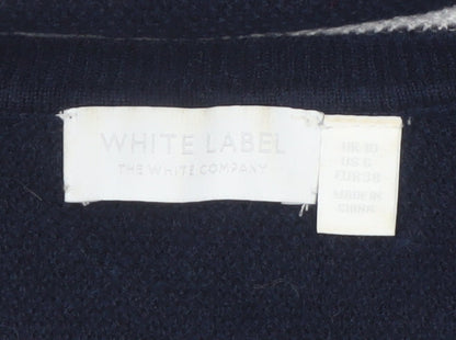 The White Company Women Blue Striped V-Neck Wool Blend Jumper Size 10