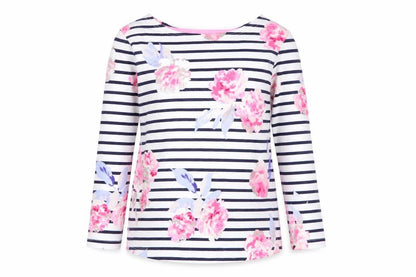 Joules Women's Multicoloured Floral Stripe 3/4 Sleeve Cotton T-Shirt Size 8