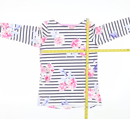 Joules Women's Multicoloured Floral Stripe 3/4 Sleeve Cotton T-Shirt Size 8
