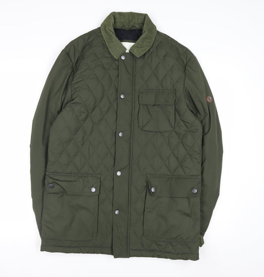 Ben Sherman Mens Green Quilted Mid-Length Jacket S