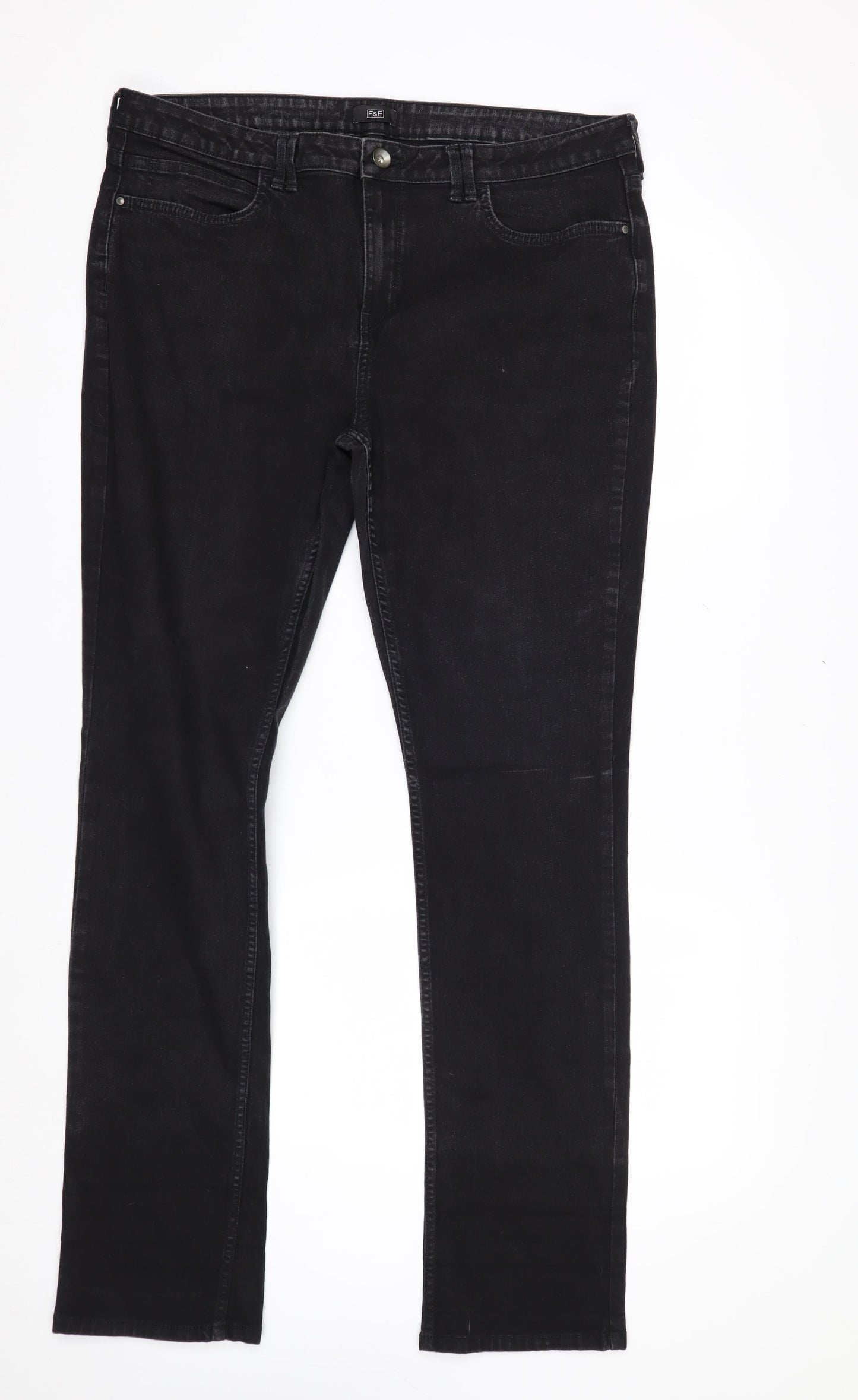 F&F Women's Black Stretch Straight Jeans Size 18 Long
