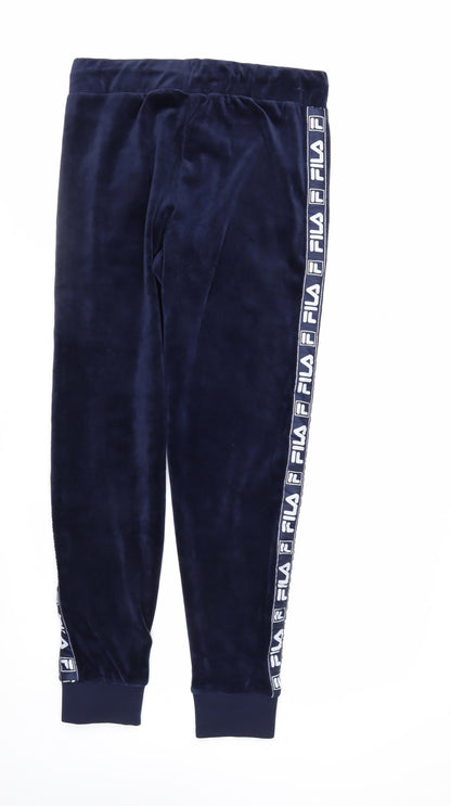 Fila Womens Blue Velour Jogger Trousers Size S Elastic Waist