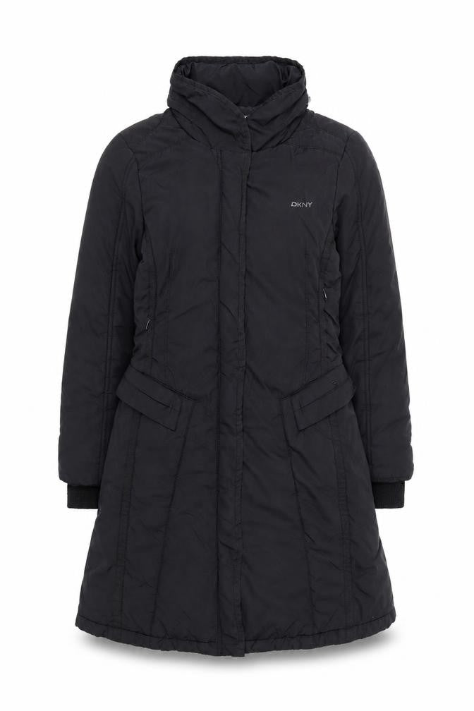 DKNY Women's Black Long Puffer Coat Size 10 Insulated Winter Jacket