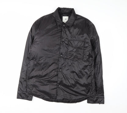 H&M Men's Black M Puffer Jacket Polyester Lightweight Mid-Length