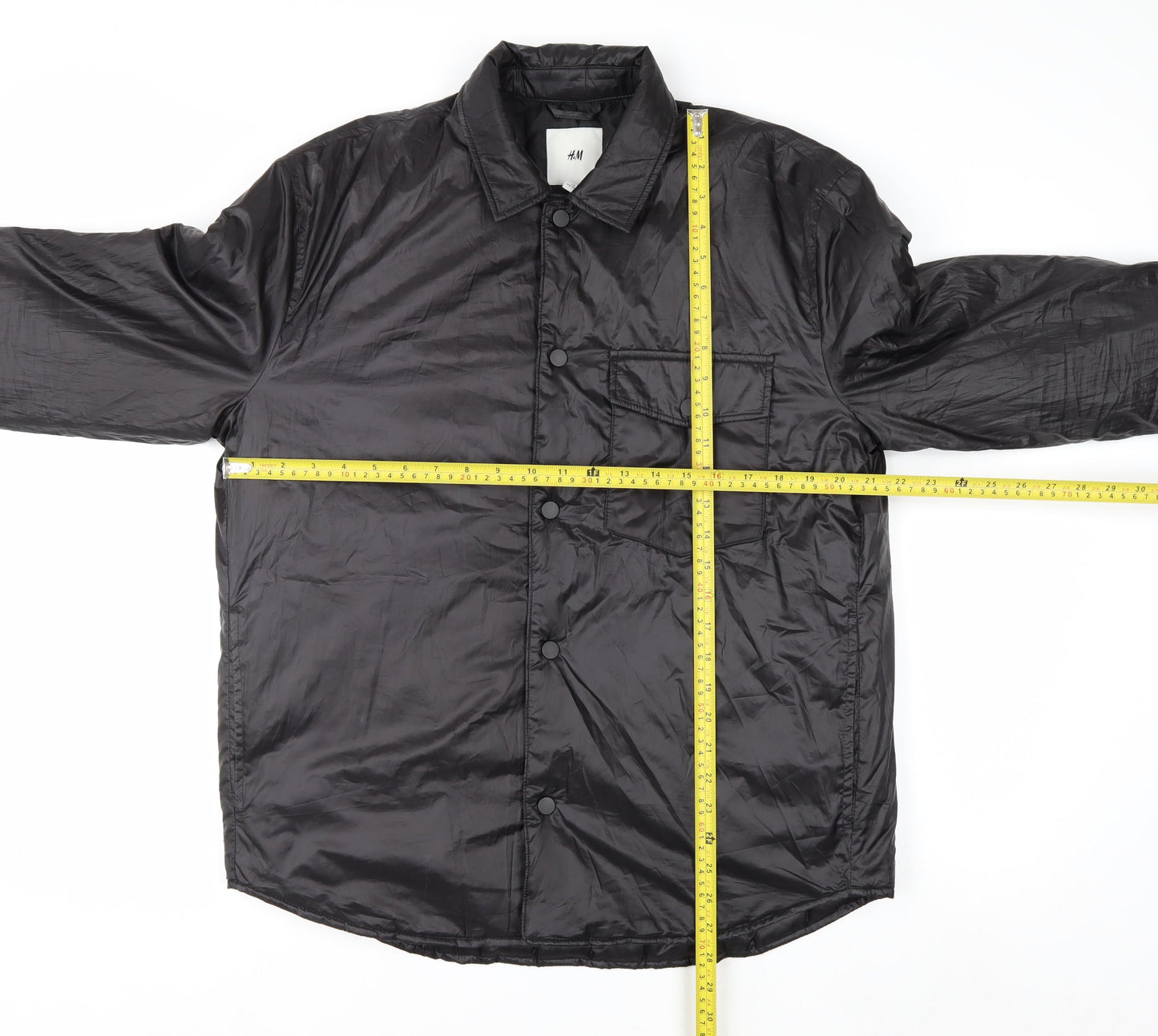 H&M Men's Black M Puffer Jacket Polyester Lightweight Mid-Length