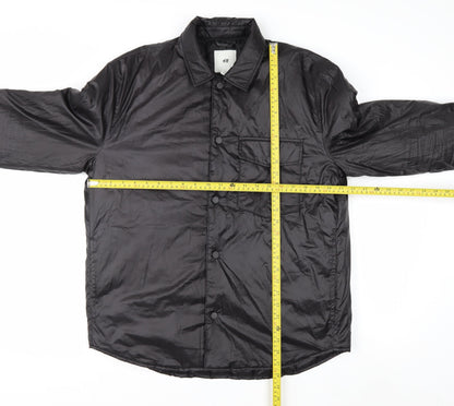 H&M Men's Black M Puffer Jacket Polyester Lightweight Mid-Length