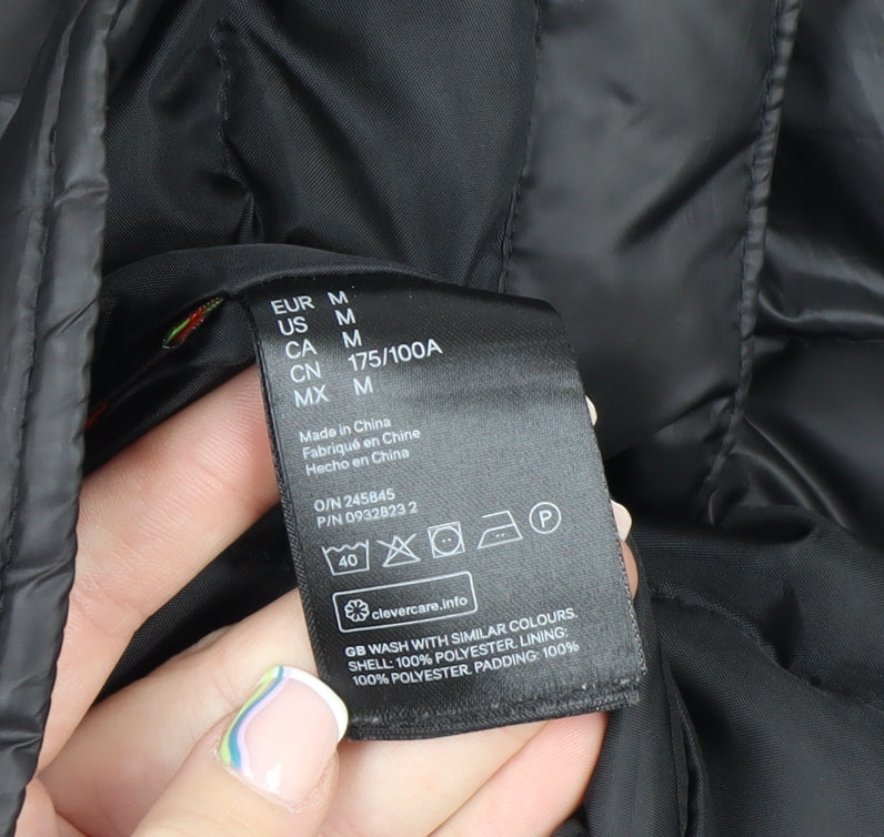 H&M Men's Black M Puffer Jacket Polyester Lightweight Mid-Length