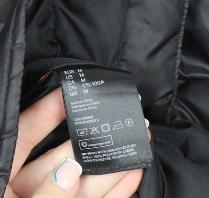 H&M Men's Black M Puffer Jacket Polyester Lightweight Mid-Length
