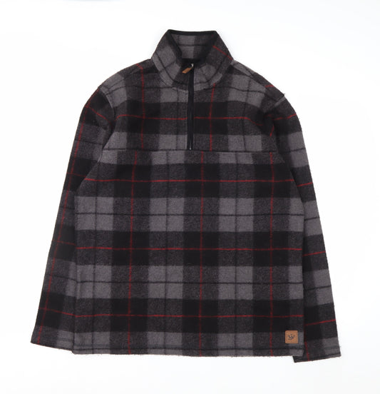 John Wayne Men's Grey Check 1/4 Zip Fleece Pullover Sweatshirt M