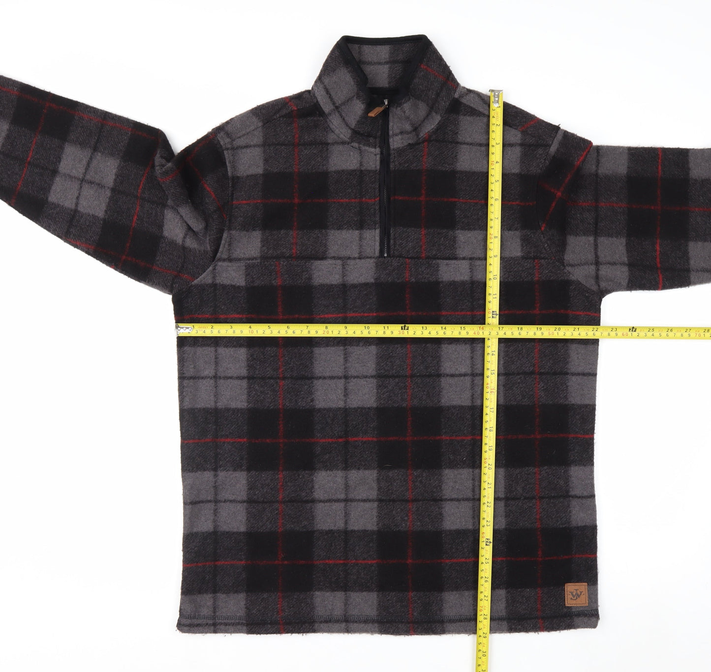 John Wayne Men's Grey Check 1/4 Zip Fleece Pullover Sweatshirt M