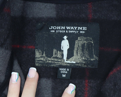 John Wayne Men's Grey Check 1/4 Zip Fleece Pullover Sweatshirt M