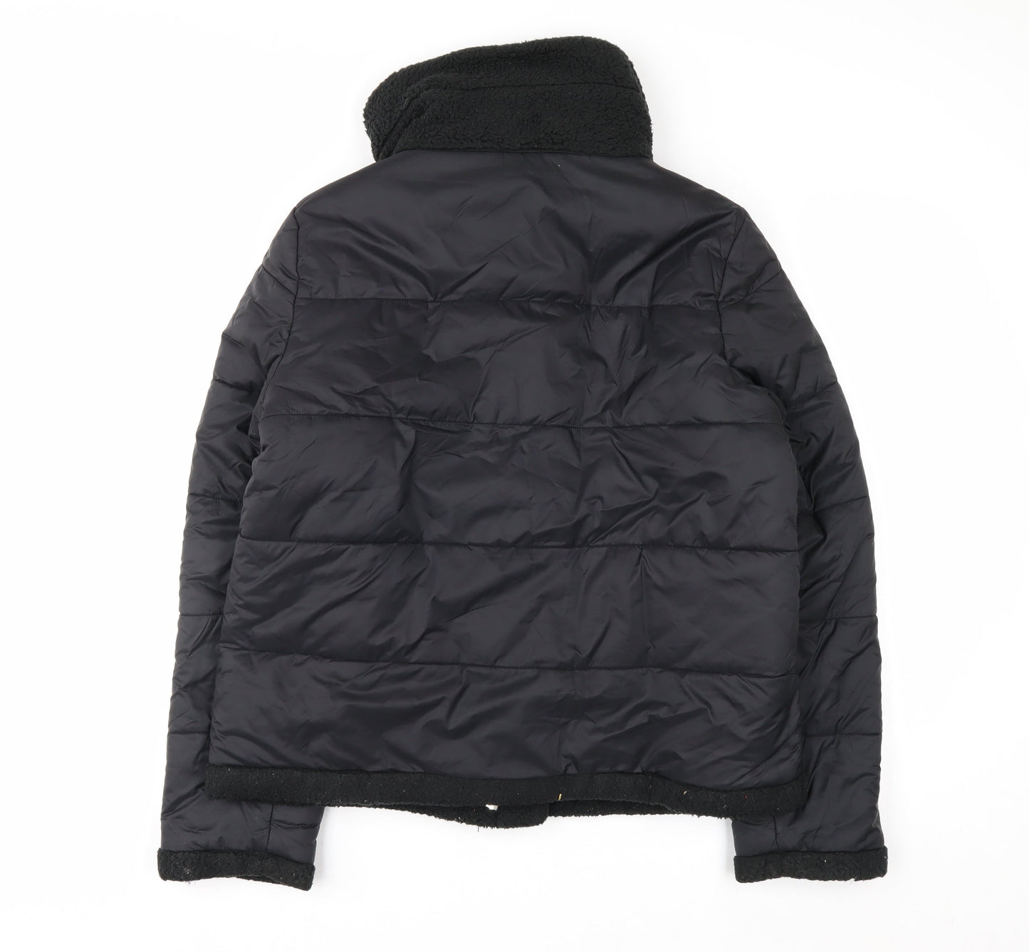 GUESS Men's Black Mid-Length Puffer Jacket Size M with Stand-Up Collar