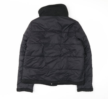 GUESS Men's Black Mid-Length Puffer Jacket Size M with Stand-Up Collar