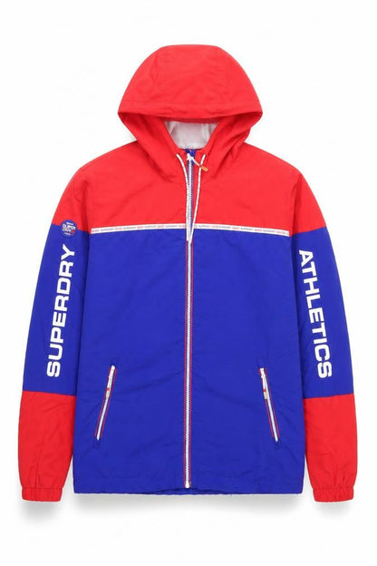 Superdry Women's Blue Red Hooded Windbreaker Jacket Size 14 L