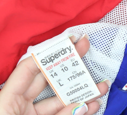 Superdry Women's Blue Red Hooded Windbreaker Jacket Size 14 L