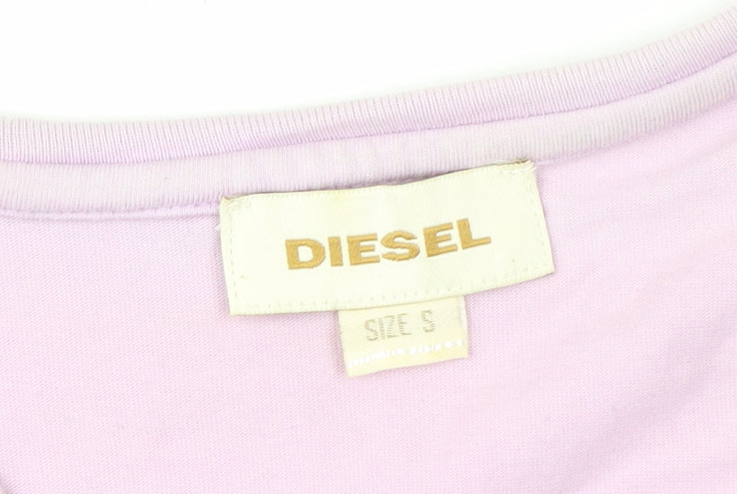 Diesel Womens Pink V-Neck Short Sleeve Cotton T-Shirt Size S