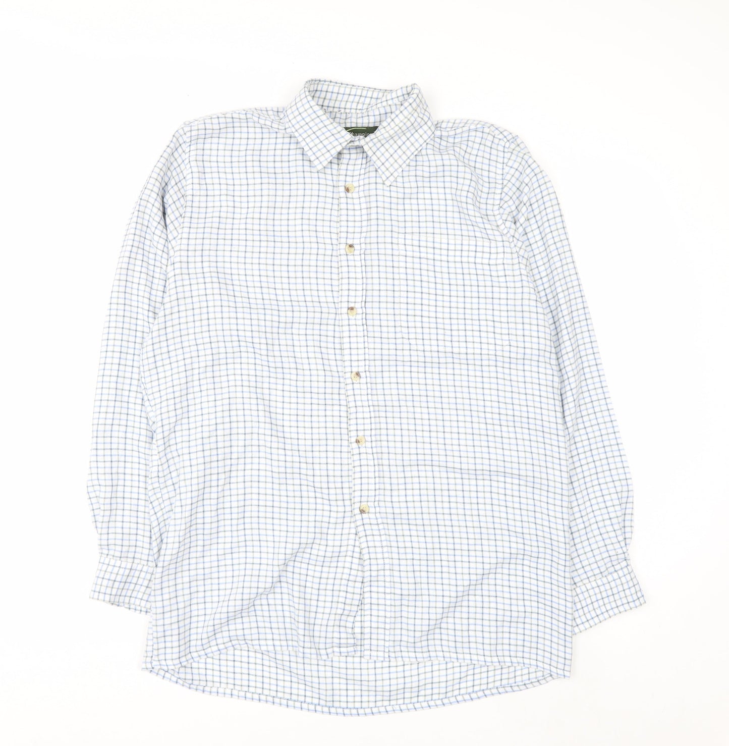 Champion Men's Blue Check Button-Up Long Sleeve Casual Shirt M