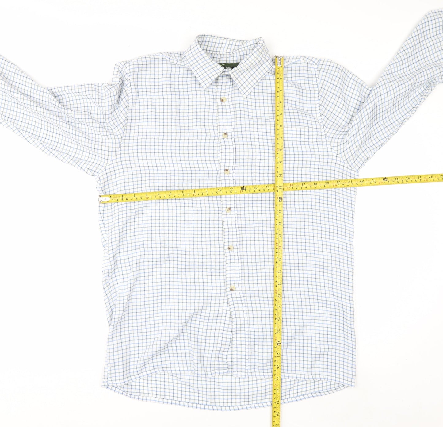 Champion Men's Blue Check Button-Up Long Sleeve Casual Shirt M