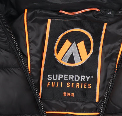 Superdry Women Black Size 10 Long Puffer Hooded Coat Fuji Series