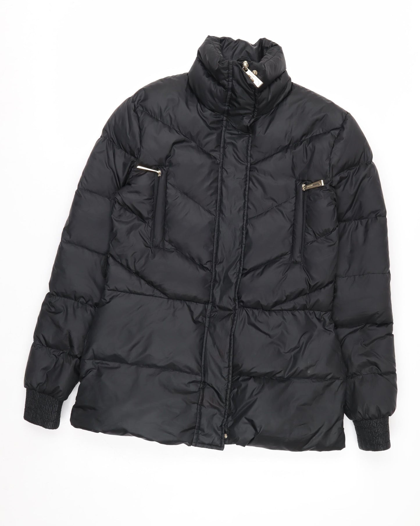 Just Cavalli Women's Black Puffer Jacket Size 12 Mid-Length Winter Coat