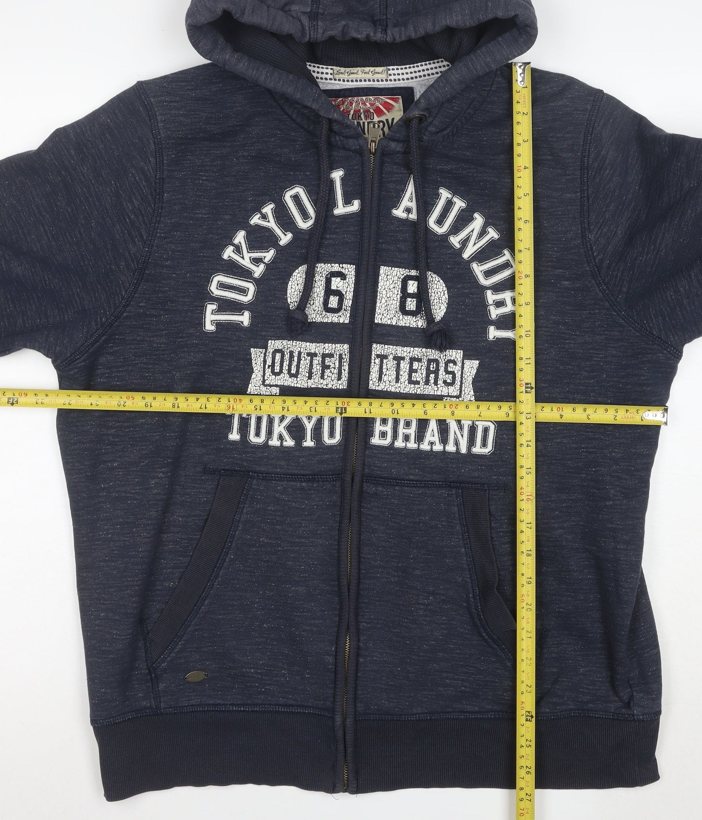 Tokyo Laundry Men's Blue XL Full Zip Hoodie with Logo Print