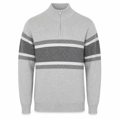 Peacocks Men's Grey Striped Half Zip High Neck Cotton Jumper Size M
